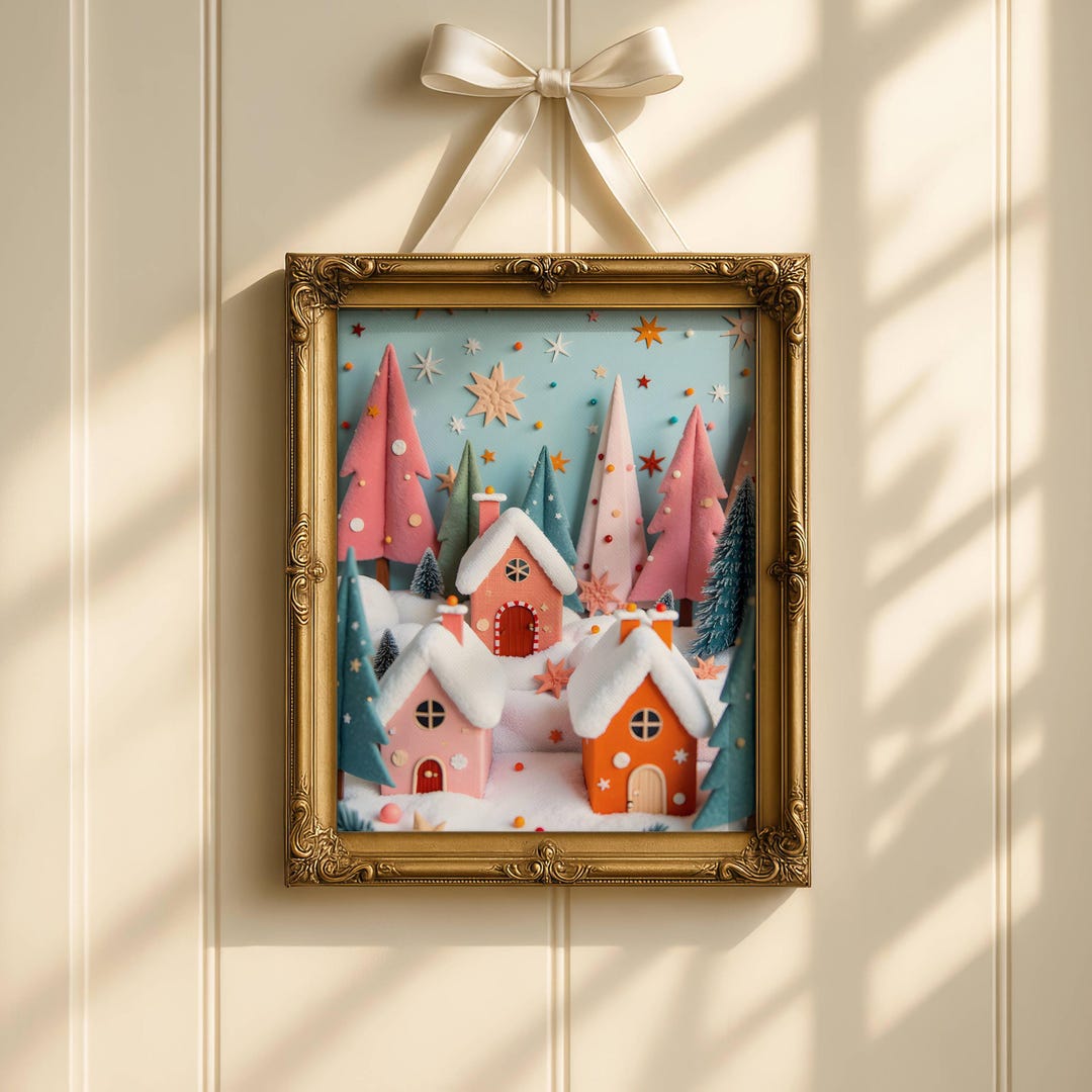 Snowy Village Patchwork Christmas Whimsical Winter Nursery Decor Pastel ...