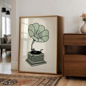Sage Green Retro Art Retro Music Print Sage Green Music Wall Prints DIY Art Trendy Preppy Prints Large Print Groovy Poster Vinyl Lover Gift