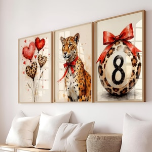 Set of 3 Leopard Wall Art Retro Dorm Wall Art Retro Housewarming Gifts Leopard Apartment Decor Gift for Dorm Coquette Decor Home Decor