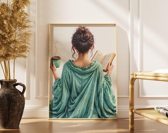 Bookish Wall Art Reading Book Print Woman Reading Print Coffee Drinking Book Lover Minimalist Woman Art Gift for Book Lover Coffee Digital