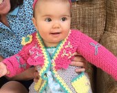 baby sweater flower headband gray pink yellow aqua