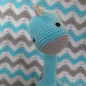 Baby blanket afghan dinosaur gray turquoise white or CHOOSE YOUR COLORS image 2