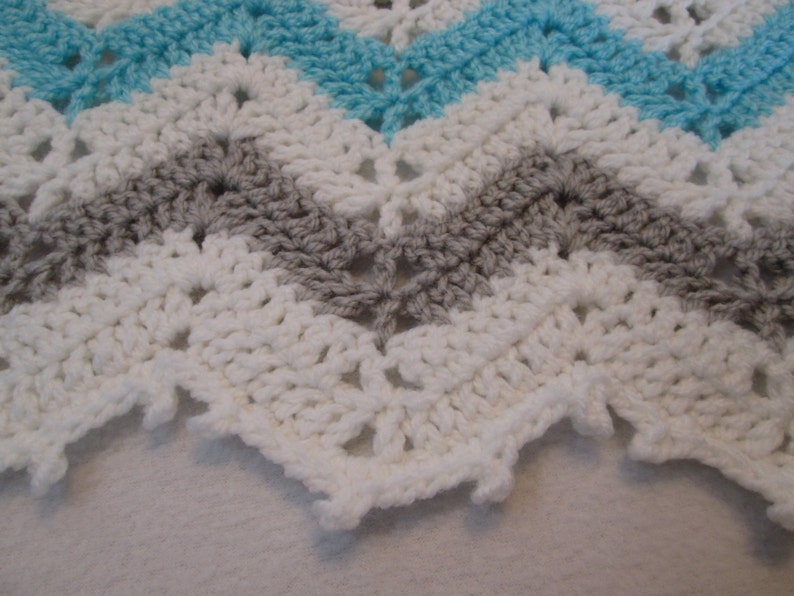 Baby blanket afghan dinosaur gray turquoise white or CHOOSE YOUR COLORS image 3