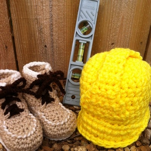 Baby Construction Worker Contractor Boots Booties and Hard Hat