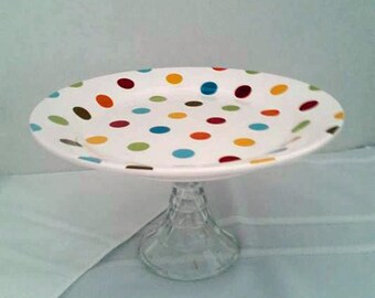 Re-purposed Polka Dot Cake or Cupcake Plate