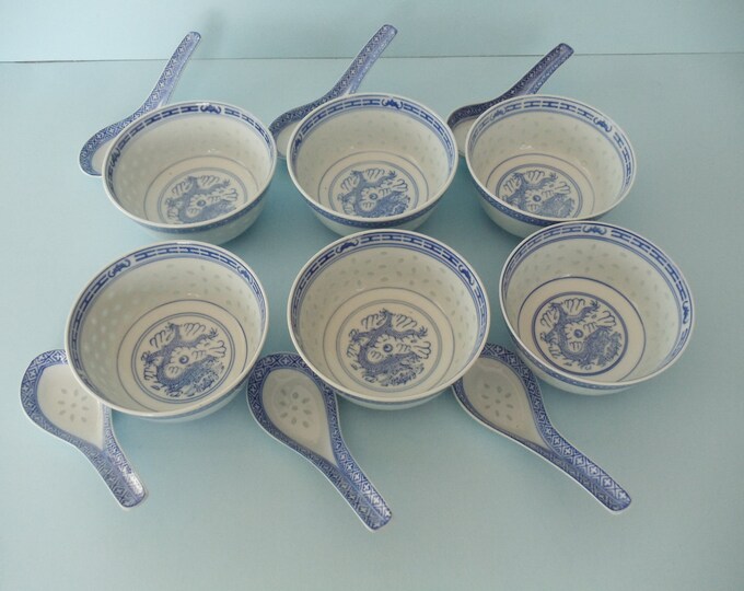 Asian Soup Bowls Set of 6 With 6 Matching China Spoons Etsy