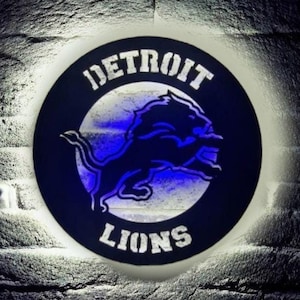 Detroit Lions Led Sign , Lions American Football Team Fan Illuminated Sleek Wall Decor , Nfl Man Cave Lighted Decor , Valentine&#39;s Day Gift