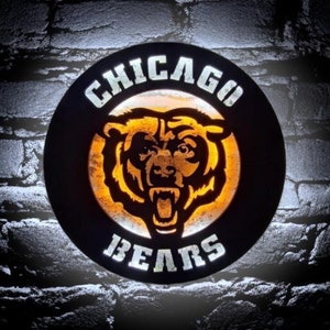 Letrero de madera con luz LED de los Chicago Bears, regalo con luz LED de los Bears, decoración de pared elegante iluminada del equipo de fútbol americano de Chicago, NFL, regalo de San Valentín