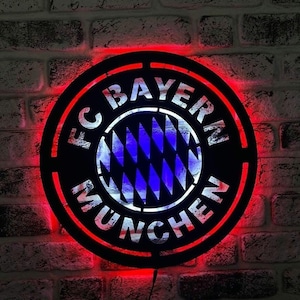 Letrero de madera con el logotipo del Bayern de Múnich, letrero de neón con el logotipo del Bayern de Múnich para pared, letrero de pared con el equipo de fútbol, regalo de San Valentín