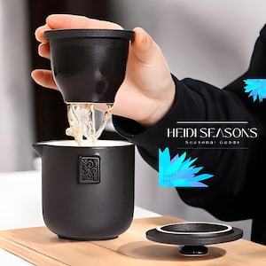 Juegos de teteras de cerámica todo en uno / 1 tetera y 4 tazas de té / Colador incluido con bolsa de viaje portátil rígida / Regalo de té / 260ML 35ML