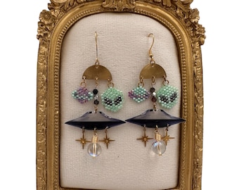 Beaded Alien and UFO Earrings - Cosmic Statement Jewelry