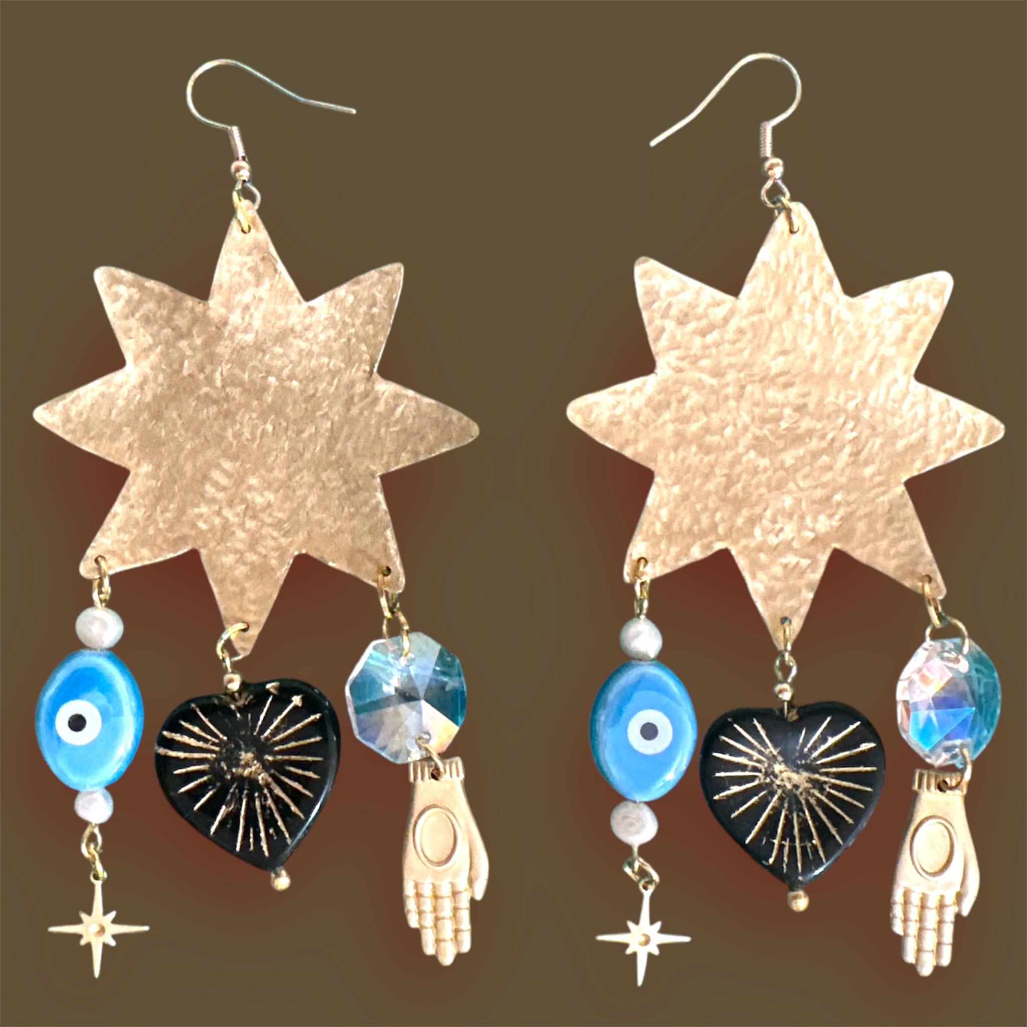Hand Hammered Starburst Earrings with Charms