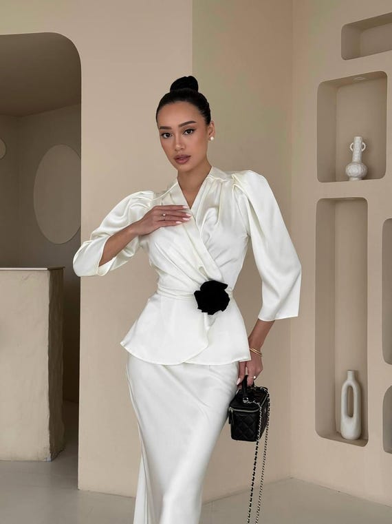 formal dress blouse and skirt Suit,feminine Suit,elegant Suit,silk Skirt,fashionable Suit,beautiful Blouse,women's Suit,wedding Outfit,bridesmaid Suit elegant office skirt and blouse