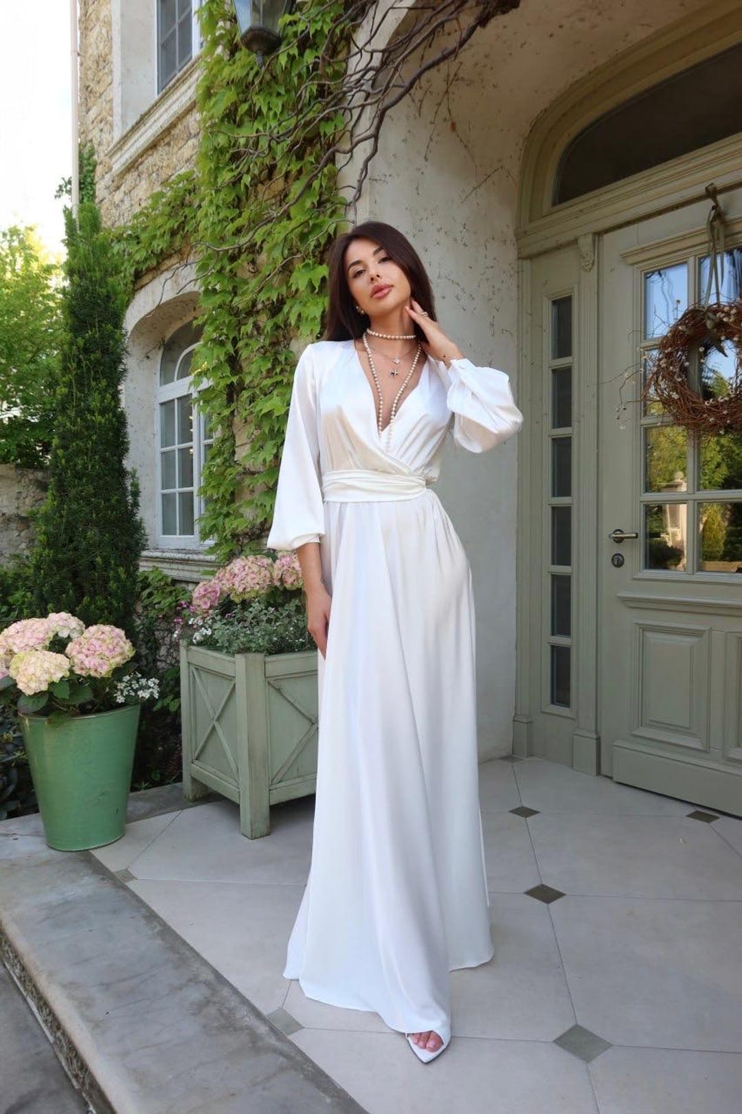 formal wrap dress maxi Elegant Navy Blue Silk Maxi Dress With Belt – Formal Wrap Dress With Long  Sleeves – Evening Gown for Women – Sizes S to XL. Wedding Dress