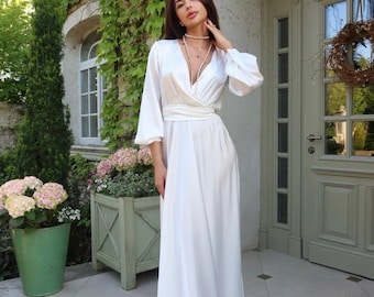 Navy Blue Maxi True Wrap Dress With Long Sleeves Casual and Office - Etsy  Canada