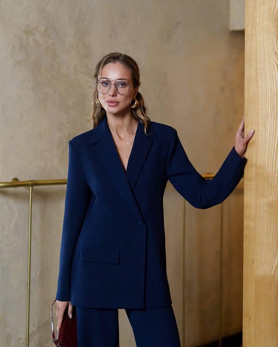 Elegante Damen Pantsiut, minimalistische Blazer-Hosen-Set