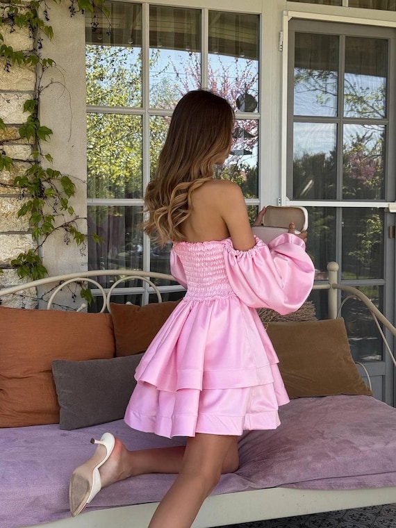 puff sleeve off the shoulder mini dress May Queen MQ2040