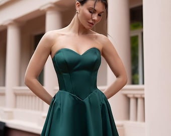 Strapless Draped Mini Dress, Elegant Cocktail Dress, Short Party Dress for Women, Evening Outfit, Wedding Guest Dress, Holiday Wear Strapless Draped Mini Dress, Elegant Cocktail Dress, Short Party Dress for Women, Evening Outfit, Wedding Guest Dress, Holiday Wear