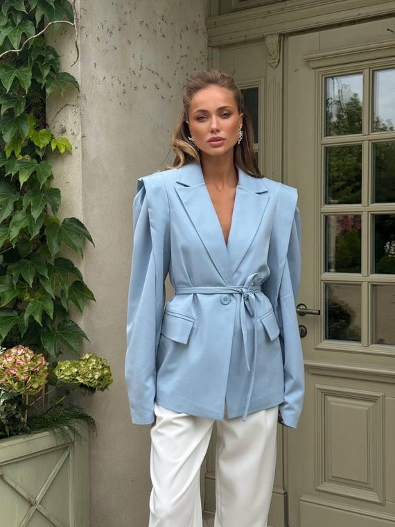 Structured Waist Blazer for Women Tailored Jacket With Belt