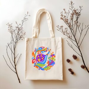 Eine Shopper-Tasche im folkloristischen Stil mit einem Blumen- und Schneckenmuster-Baumwollsegeltuch-Einkaufstasche für Einkaufstrips Stilvolles Accessoire für Spaziergänge