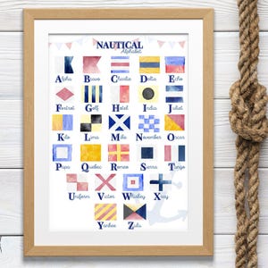 Nautical Nursery Art. Nautical Flag Alphabet Watercolor Print. Nautical ABCs Art. Maritime Flag Alphabet. Signal Flags. Nautical Wall Art.