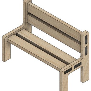 Könnte beinhalten: Eine Holzbank mit einfachem Design, mit Rückenlehne und zwei Sitzflächen. Die Bank hat eine hellbraune Farbe und ist aus massivem Holz gefertigt.