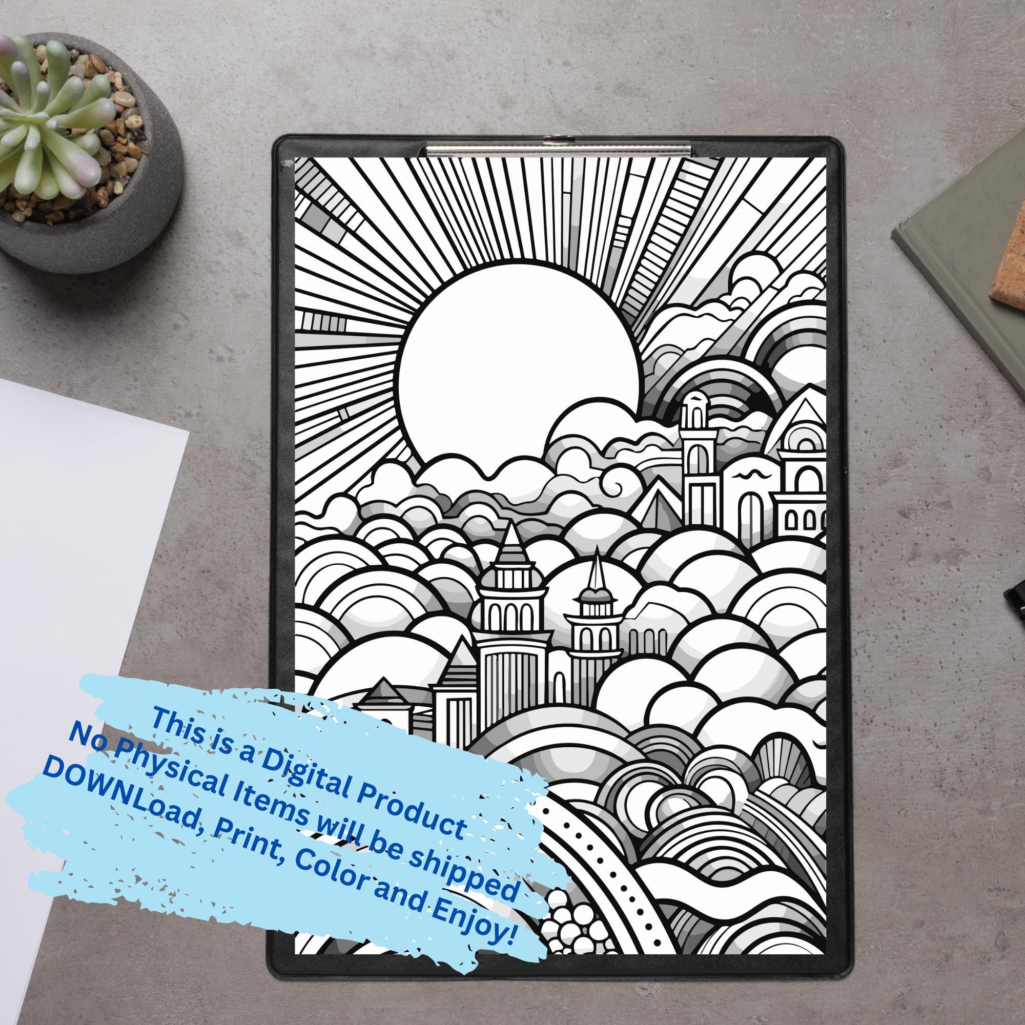 Abstract Coloring Page Printable Download, Abstract Scenery Coloring ...