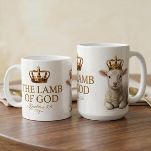Lamb of God Mug PNG Sublimation Design, Revelation 5:6 Christian Mug Wrap PDF PNG 11oz 15oz, Bible Verse Coffee Cup Sublimation