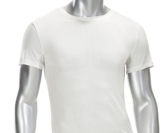 100% Silk Knit Mens Crew T-shirt - 3 color - White, Gray, Black