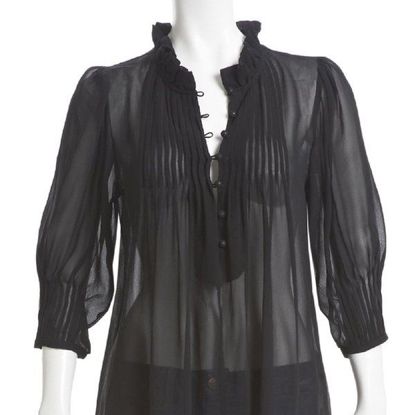 100% Silk Chiffon Blouse - Black