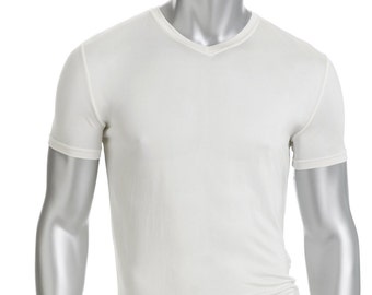 Camiseta con cuello en V para hombre - 100% seda - 3 colores disponibles