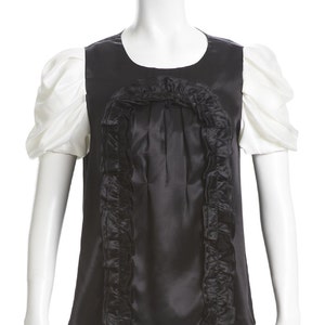 100% Silk Satin Blouse Shirt - Black & white