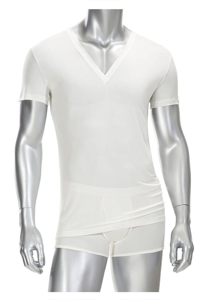 Mens Deep V-neck T Shirt 100/% Silk White
