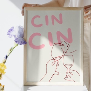 Cin Cin Wall Art, Cin Cin Poster, Trendy Poster Gift, Kitchen Print, Minimalist Prints, Modern Art, Kitchen Art Wine Poster
