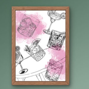 Vintage Drinks Print, Kitchen Art Cocktail Poster, Bar Wall Decor, Cocktail Glass Poster, Vintage Drinks Drawing Poster, Cocktail Art