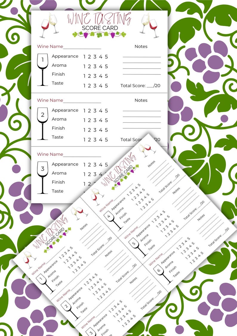 Wine Tasting Card, Printable Wine Tasting Scorecard, Wine Tasting Sheet ...
