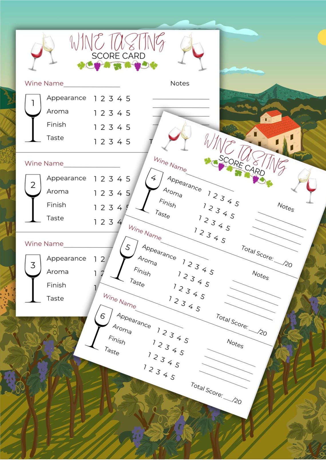 Wine Tasting Card, Printable Wine Tasting Scorecard, Wine Tasting Sheet ...