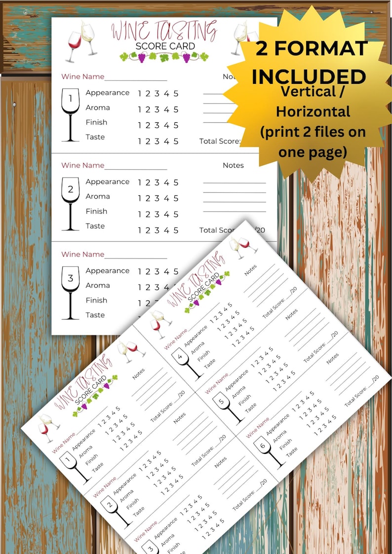 Wine Tasting Card, Printable Wine Tasting Scorecard, Wine Tasting Sheet ...