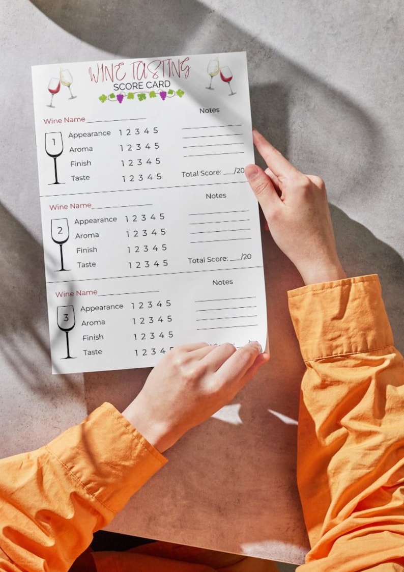 Wine Tasting Card, Printable Wine Tasting Scorecard, Wine Tasting Sheet ...