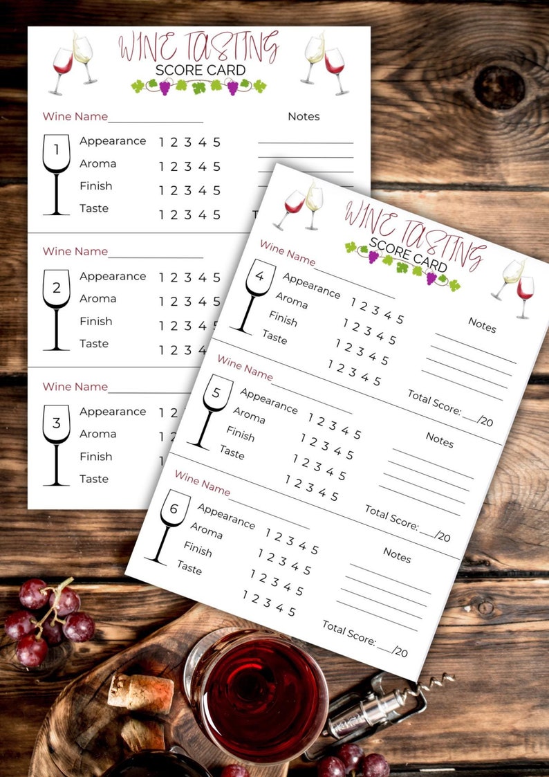 Wine Tasting Card, Printable Wine Tasting Scorecard, Wine Tasting Sheet ...