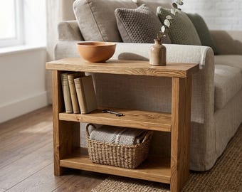 Solid Pine Side Table with Shelf | Narrow End Table with Storage | Sofa Table, Handmade in UK