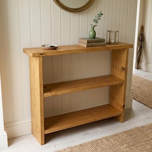 Rustic Wooden Console Table with Shelves | Narrow Hallway Table