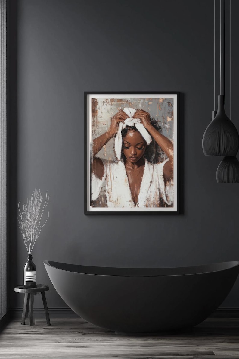 Black Wall Art Bathroom Wall Art Black Women Oil Painting Printable ...