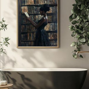 Black Wall Art | Bookworm | Library Art | Home Decor | Oil Painting Style Print | Digital Download image 12