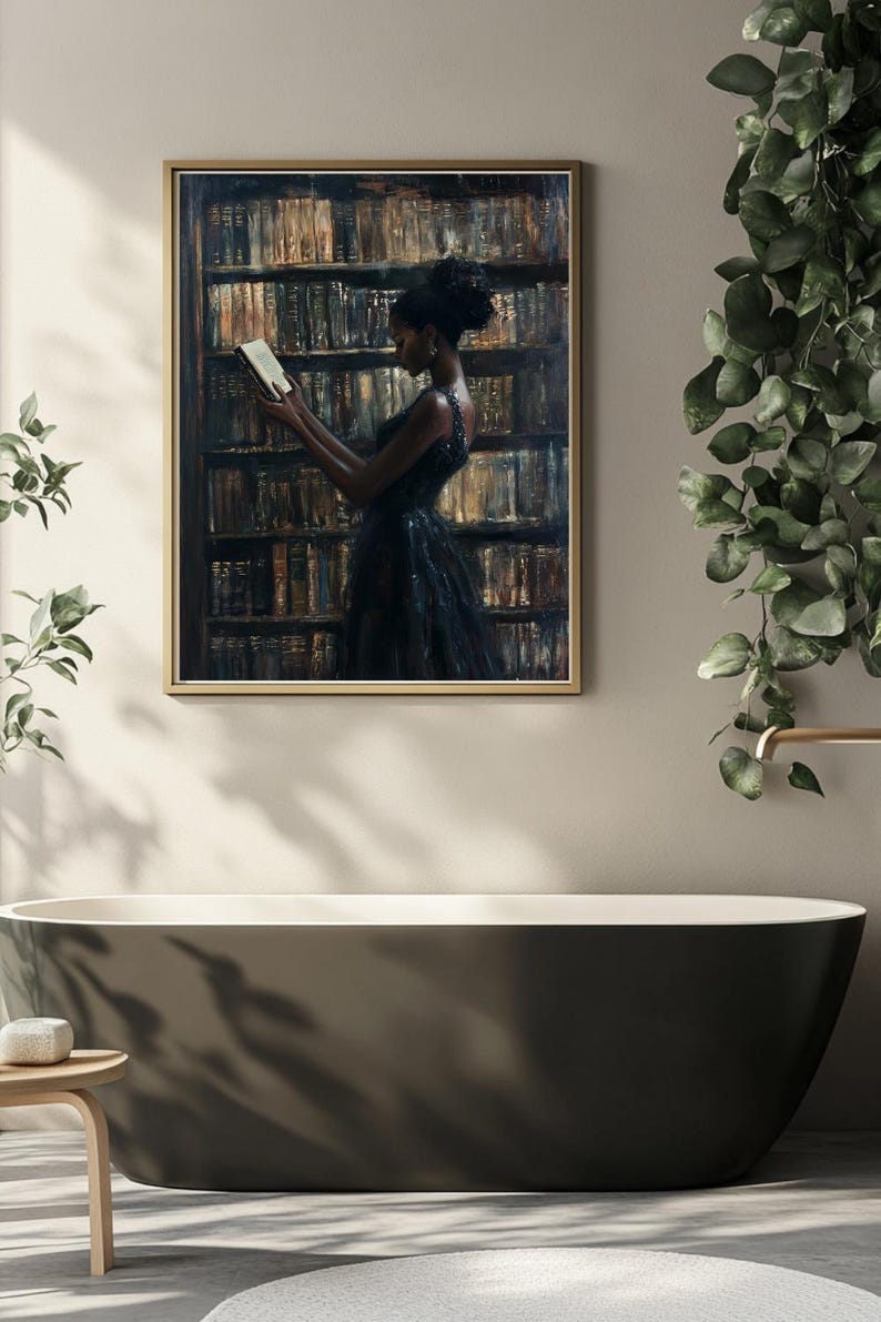 Black Wall Art | Bookworm | Library Art | Home Decor | Oil Painting Style Print | Digital Download image 12