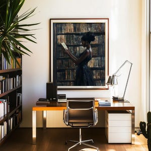 Black Wall Art | Bookworm | Library Art | Home Decor | Oil Painting Style Print | Digital Download image 14