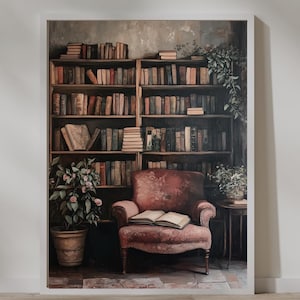Black Wall Art | Oil Painting Print | Digital Download | Black Girl Art | Black Girl Nerd | Library Wall Art | Reading Nook | Book Lover