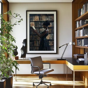 Black Wall Art | Bookworm | Library Art | Home Decor | Oil Painting Style Print | Digital Download image 13