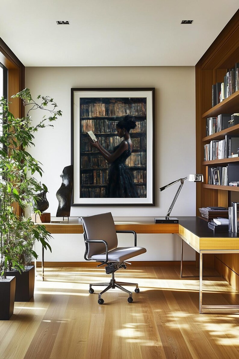 Black Wall Art | Bookworm | Library Art | Home Decor | Oil Painting Style Print | Digital Download image 13