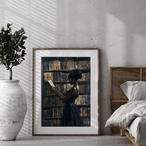 Black Wall Art | Bookworm | Library Art | Home Decor | Oil Painting Style Print | Digital Download image 6